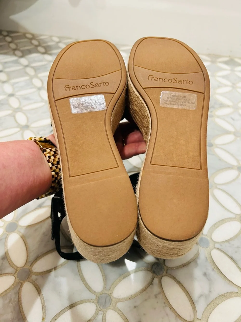 Franco Sarto Ben Spotted Calf Hair Leather Platform Jute Espadrille Sandal 8.5